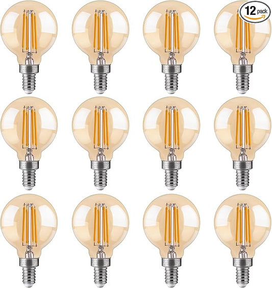 FLSNT 40W Equivalent LED Globe Candelabra Bulbs, Dimmable G16.5 LED E12 Chandelier Light Bulbs, 330LM, CRI82, 4W, AC 120V, 12 Pack, 2200K Warm White