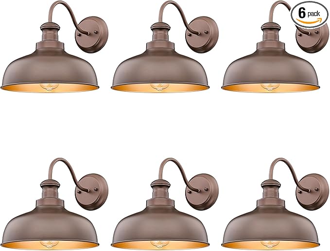 Outdoor Farmhouse Barn Light, Outside Wall Sconce, Weather Resistant Anti-Rust Farmhouse Exterior Wall Light, Outdoor Lantern Lamp for Porch, Garage, Patio, Entryway(Oil-Rubbed Bronze, 6 Pack)