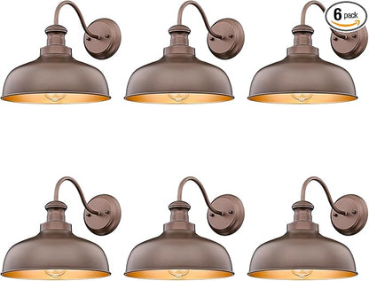 Outdoor Farmhouse Barn Light, Outside Wall Sconce, Weather Resistant Anti-Rust Farmhouse Exterior Wall Light, Outdoor Lantern Lamp for Porch, Garage, Patio, Entryway(Oil-Rubbed Bronze, 6 Pack)