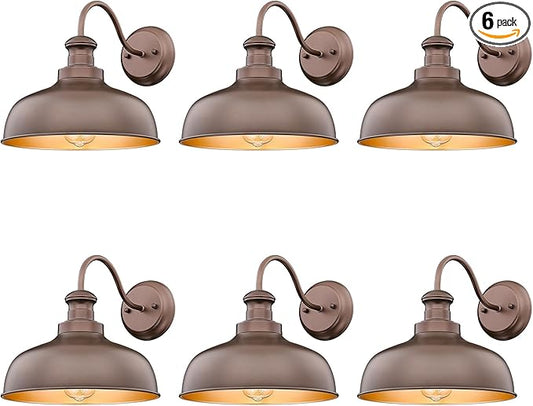 Outdoor Farmhouse Barn Light, Outside Wall Sconce, Weather Resistant Anti-Rust Farmhouse Exterior Wall Light, Outdoor Lantern Lamp for Porch, Garage, Patio, Entryway(Oil-Rubbed Bronze, 6 Pack)