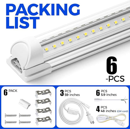 Barrina 8FT LED Shop Lights Fixture, T8 72W 10000lm 5000K, Daylight White, Clear Cover, V Shape,Tube Light, Hight Output, Bulbs for Garage, Warehouse, Plug and Play, 6 Packs