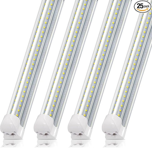 25 Pack LED Shop Lights,8FT 72W 7200LM 6500K,T8 Tube Light Daylight White,V Shape High Output,Clear Cover,8 Light Linkable,LED Garage Lights 8 Foot