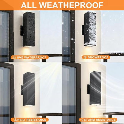 Outdoor Light Fixture,Black Outdoor Porch Light,14 in Up and Down Modern Exterior Wall Light for for Front Door,Patio,Garage Include 4 * 7W Warm White Led Bulbs,Waterproof,Aluminum,2Packs