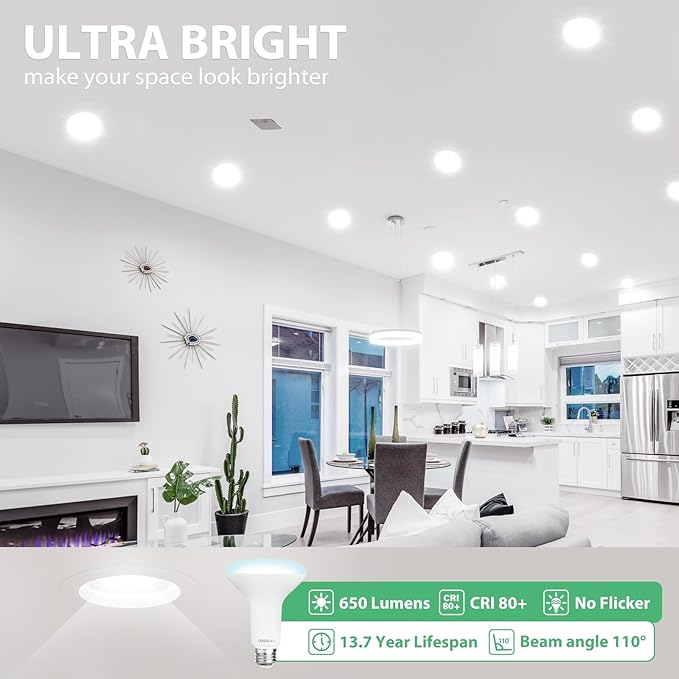 18 Pack BR30 LED Recessed Light Bulb, Dimmable Indoor Flood Light Bulbs CRI80 7W Equivalent 65W 5000K Daylight 650 Lumens, 15000 Lifetime Hours E26 Base LED Can Light Bulb, Flicker-Free