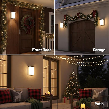LED Outdoor Wall Porch Light 2 Pack 3000K 4000K 6000K Adjustable Waterproof Modern Wall Sconce Aluminum Exterior Light Fixture Wall Mount ETL IP65 8 Inch 12W Black