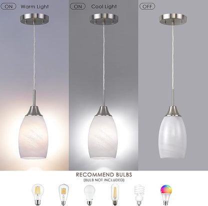 Mini Glass Pendant Light 4.72" White Swirl Pendant Lights 3-Pack Handblown White Art Oval Glass Hanging Pendant Light for Kitchen Island Dining Room Living Foyer Hallway Entry