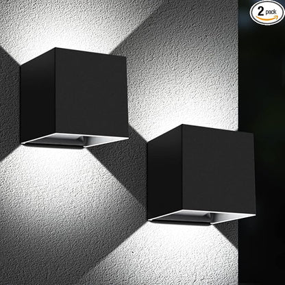 ledmo LED Up and Down Outdoor Wall Lights 20W Anti-Rust Adjustable Modern Wall Sconces Exterior Light Fixture Waterproof 6000K Black Porch Lighting for Patio Yard Garage Wall Mount Lighting 2 Pack