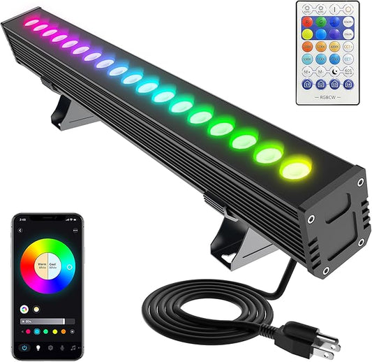 Smart Outdoor RGBCW LED Light Bar 20″, Color Changing Wall Washer with App & Remote Control, 2700K–6500K Tunable White Floodlight, IP65 RGB Stage/Porch Lights for House, Music Sync,