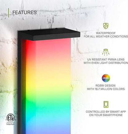 ASD LED 14" Outdoor Wall Light, Smart Front Door House Sconce | RGBW, Work with Alexa, Waterproof, ETL Listed | 20W 1800LM 2700-6500K 100-277V | Exterior Patio Lighting Fixture, Porch Lamp | Black