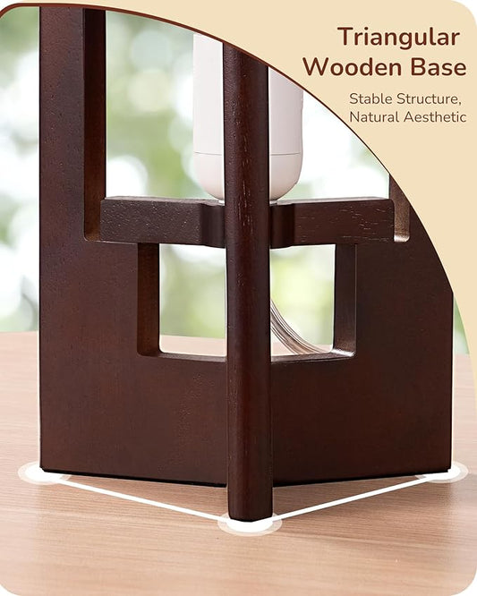 EDISHINE Wood Table Lamp, 13.5" Small Bedside Lamp, Beige Linen Shade, Rose Wood Cylinder Nightstand Lamp for Bedroom Living Room, On-Off Line Switch, E26 Base (Bulb Not Included)