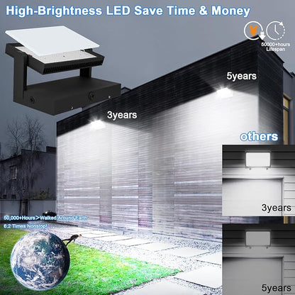 ledmo LED 150W Wall Pack Light Outdoor Switch Control Freely Rotating LED Wall Mount Light 5000K Waterproof Black Modern Flood Security Lighting Fixture for Warehouse Shop Barn Building，4 Pack