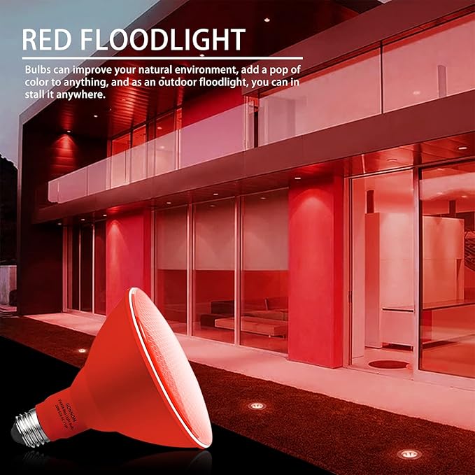 PAR38 Flood Lights Outdoor,Dimmable LED Flood Light Bulbs,20W(Equivalent to 200W),E26 Base,Outdoor Porch,Holiday Lighting,LED Flood Light Bulb for Halloween,Christmas,2 Pack Red