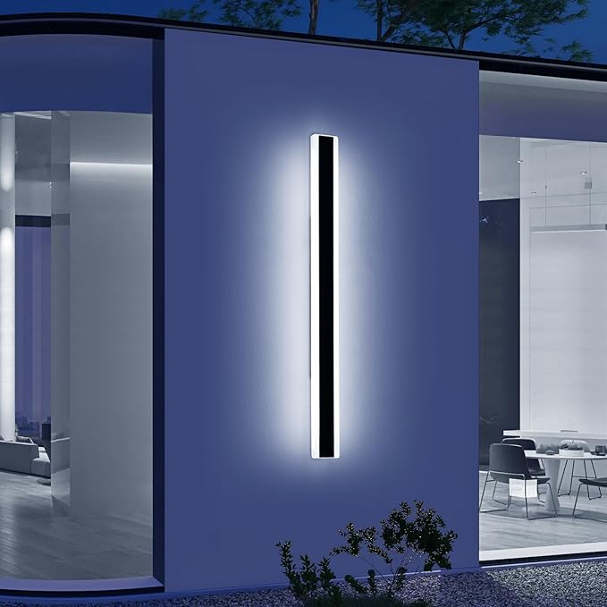 Long Outdoor Wall Light Fixture, 47.2inch Garage Modern Wall Sconce, 6000K Cold White, IP65 Waterproof, White Acrylic, 42W, Minimalist House Exterior Lighting for Patio, Porch, Garden, Fence