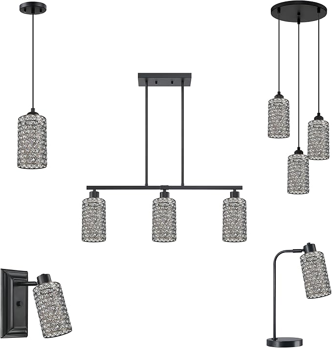 Doraimi Lighting 3 Pack Polyhedral Crystal Metal Pendant Ceiling Chandelier Wall Sconce Lamp Replacement Covers Shade Fixture Antique Nickel Finish,1.66" Fitter Size,7.9" high*4.8" Diameter