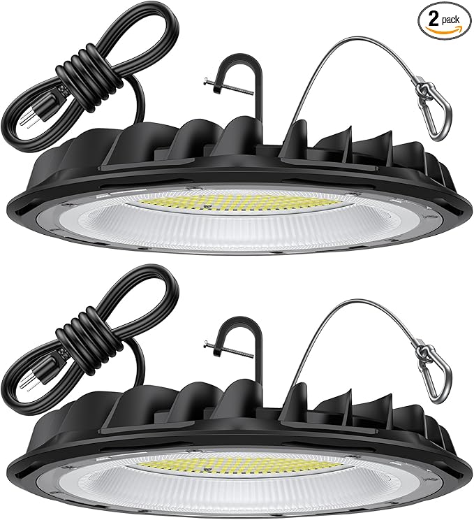 hunhun 2 Pack ETL 155W UFO LED High Bay Light, 22500lm, Daylight 5000K, US Plug,110-277V, IP65 Waterproof Commercial LED Shop Lights for Workshop Factory Barn Warehouse, Garage ETL Listed