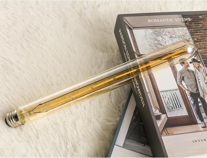 Leools 4-Pack Vintage LED Filament Bulb T300 Dimmable Led Edison Light Bulb 6W(60W Equivalent) 11.8inch Long Tubular Vintage LED Light,Amber Glass,Warm White 2700K,E26 Medium Base
