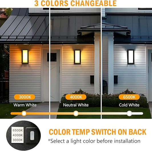 wowlite Exterior Lighting Fixtures 1 Pack, 12W Outdoor Wall Lights 3000k 4000k 6500k 3 Colors Changeable, Modern Outdoor Light Fixture Aluminum LED Front Porch Light for House Patio Front Door