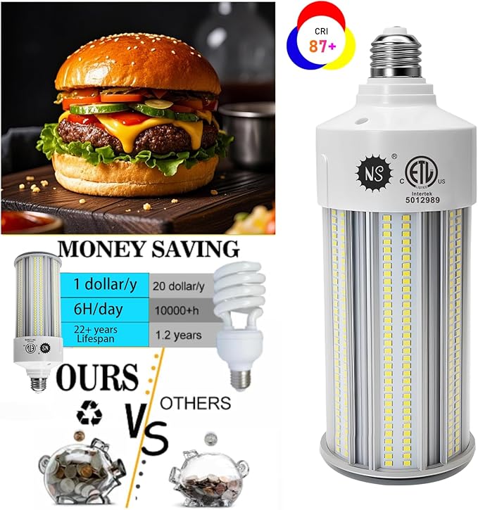 NS 100W LED Corn Bulbs, 1000W Equivalent, 15,000lm 5000K Daylight, E26/E39 Base, Non-Dimmable, 23-Year Lifetime, Metal Halide/HID/CFL Replacement for Warehouse, Garage, High Bay, Workshop – 1 Set