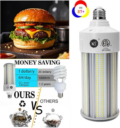 NS 100W LED Corn Bulbs, 1000W Equivalent, 15,000lm 5000K Daylight, E26/E39 Base, Non-Dimmable, 23-Year Lifetime, Metal Halide/HID/CFL Replacement for Warehouse, Garage, High Bay, Workshop – 1 Set