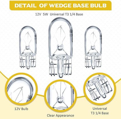 Honoson 1/4 Wedge Base 12V 5W Bulb Clear Krypton Light Bulb for Landscape, RV and Cabinet Lighting (50 Pieces)