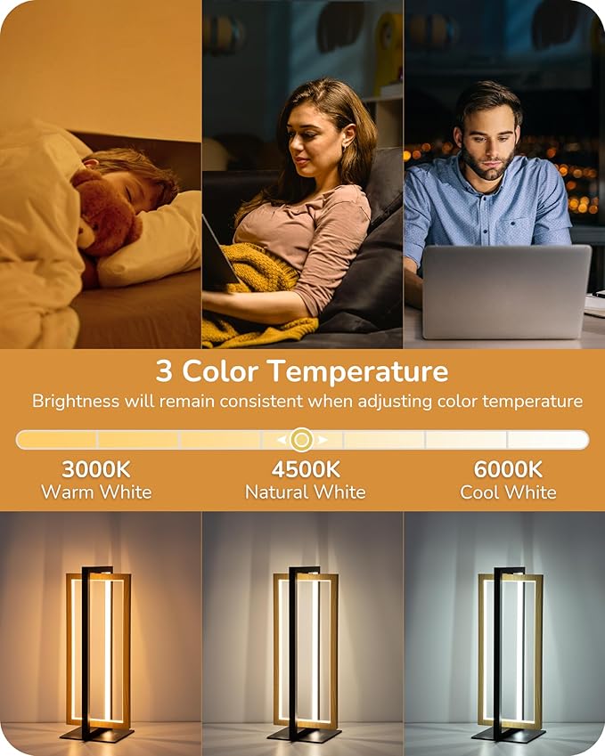 EDISHINE LED Table Lamp, Minimalist Bedside Lamp with 3 Color Temperature, MAX 850LM Stepless Dimmable, Switch Control Nightstand Lamp for Living Room Bedroom, Angle Adjustable