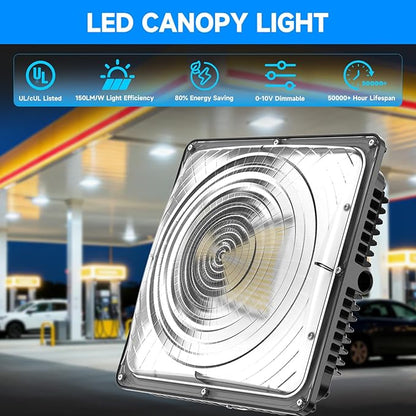 LED Canopy Light 60W, 9000LM LED Canopy Lights Outdoor, 5000K Daylight Square Gas Station Light for Carport Shop Garage Warehouse Porch Hotel Building Entrances UL Listed, 1 Pack