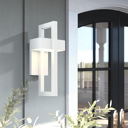 LamQee Modern Outdoor Wall Lights 3000K Integrated LED Outdoor Wall Sconces Lighting, Contemporary Exterior Lighting Fixtures Outside Wall Mount Lights for House Porch Front Door Garage, Matte White