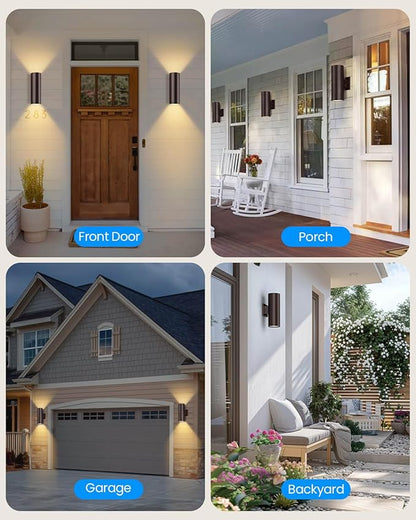 KIZON Dusk to Dawn Outdoor Wall Lights 2 Pack, Modern Exterior Lighting Fixtures with Oil Rubbed Bronze Finish, Up and Down Lights Outdoor with Bulbs, Modern Sconce Lights for House Porch, ETL Listed