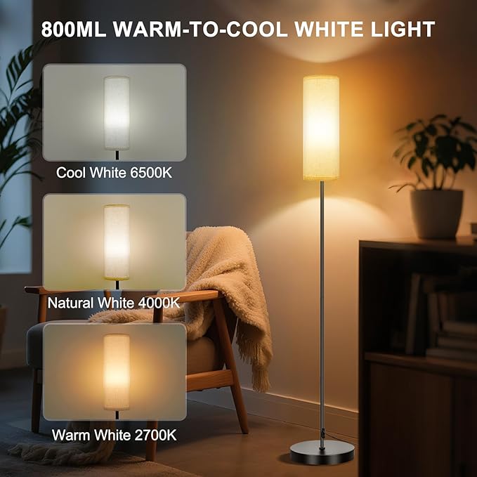 FRIDEKO HOME Floor Lamp, Color Changing Ambient Lighting for Living Room & Gaming Decor, Smart Standing Lamp with App & Remote Control, Tall Corner Lamp for Bedroom, 9W 800LM, Foot Switch, Beige Shade