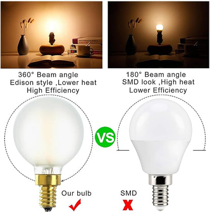 E12 LED Bulb Dimmable 4W Equal Warm White 2700K G16.5 Frosted Candelabra Bulb 40 watt for Chandeliers,Ceiling Fan,Pendant,Wall sconces AC120V 400LM CRI 95 Light Bulb 6Pack
