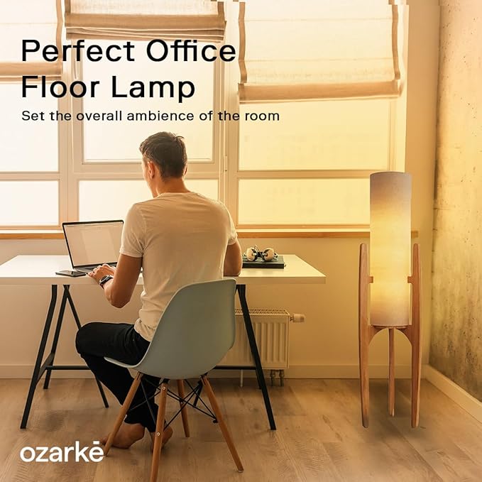 Ozarke Zen Modern Floor Lamp - Fabric Shade & Wood Frame Mid-Century 44 Inch Standing Corner Light for Bedroom, Living Room & Home Decor - E26 Bulb Warm 3000K (Natural Wood)