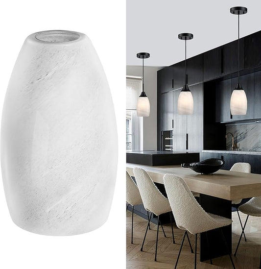 White Swirl Art Glass Pendant Lamp Shade Glass chandeliers Cover Mini Oval Light Shade Replacement Shade Only Light Fixtures for Kitchen Island pendant light 1-Pack 4.72"