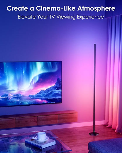 2PCS RGB+W Corner Floor Lamp, 65" Color Changing 24V LED Floor Lamp with Cool White Bluetooth APP Remote Control Music Sync Atmospheres Lamp 16 Million DIY Colors for Living Room Bedroom