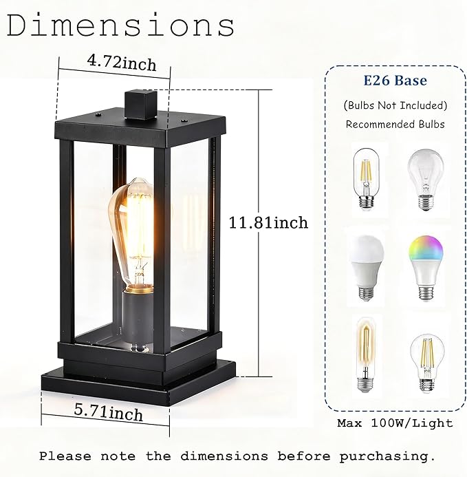 Outdoor Post Light Fixture, Hardwired Aluminum and Clear Glass Lamp Post Lantern, Waterproof Exterior Light for Yard, Driveway, Garden, Gate Pillar,E26 Base (Bulb Not Included)