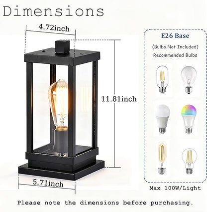 Outdoor Post Light Fixture, Hardwired Aluminum and Clear Glass Lamp Post Lantern, Waterproof Exterior Light for Yard, Driveway, Garden, Gate Pillar,E26 Base (Bulb Not Included)