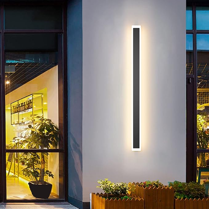Aipsun Exterior Wall Lights 47.2inch Long Strip Modern Outdoor Wall Sconce, Rectangular Black LED Wall Mount Lighting 3000K for House Porch Corridor(1 Pack)