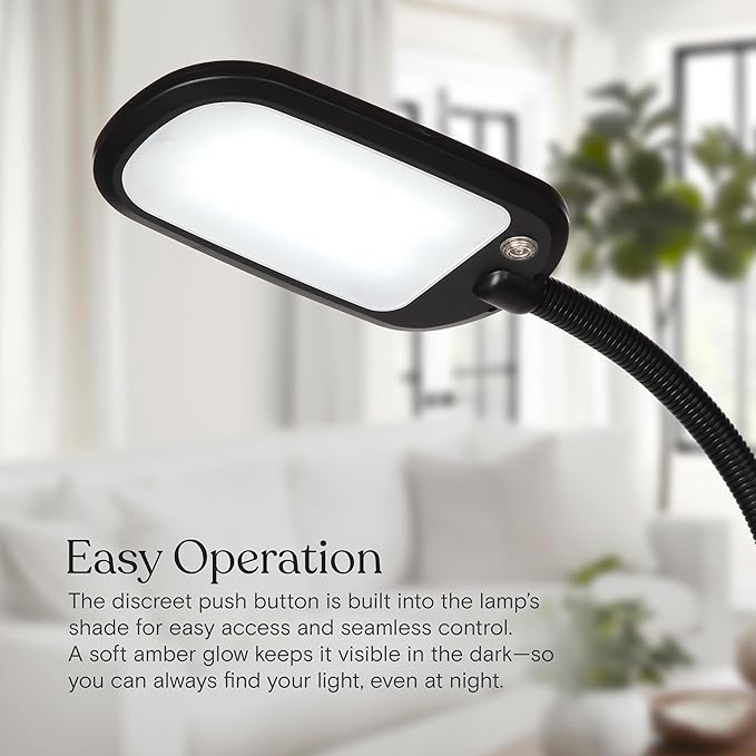 Brightech Litespan Slim LED Floor Reading Lamp - Tall with Adjustable Gooseneck, Dimmable for Living Rooms, Offices & Bedrooms - Black