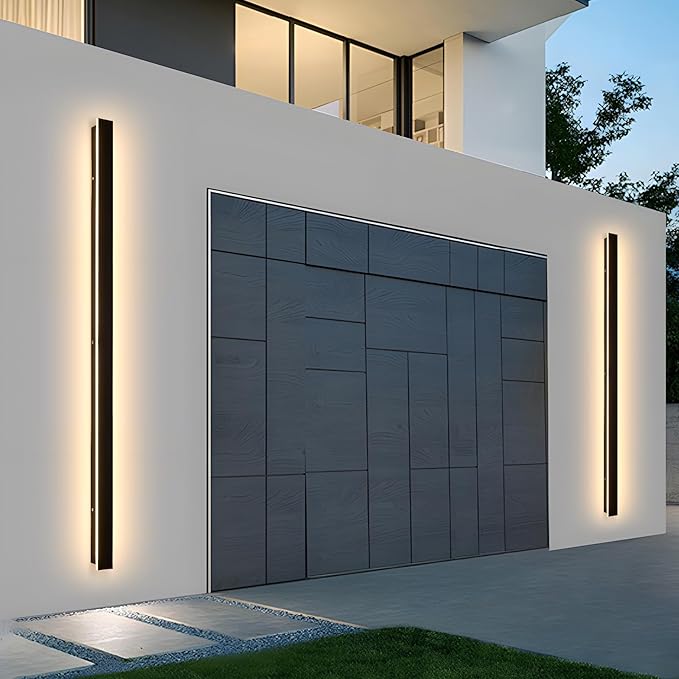 2Pack Modern Outdoor Wall Lights 92.5" Black Porch Wall Light 3000K Anti Rust Exterior Wall Sconces Long LED Linear Exterior Lighting Fixtures for Living Room Garage Swimming Pools