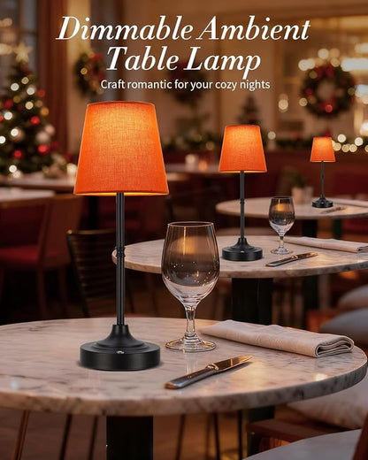 Cordless Table Lamp,5200mAh Battery Operated Fabric Shade Desk Lamp,Three Color Stepless Dimmable Small Touch Lamp, Night Light for Dining Room, Bedroom, Bar,LED Night Light, Camping, Balcony