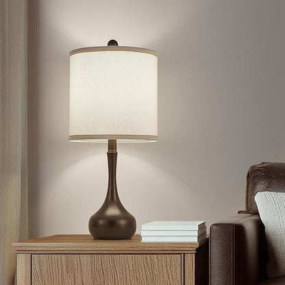 23" Farmhouse Table Lamp Set of 2, Brown Metal Modern Bedside Lamps for Living Room, 3 Color Temperature Rustic Table Lamps for Bedroom, Night Stands, Dorm,Office, Home Décor (Bulb Included)