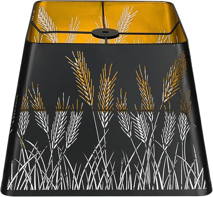 Medium Square Lamp Shades, ALUCSET Metal Lampshade with Pattern of Wheatear for Table Lamp and Floor Light, 9 x 12 x 8.8 Inch, Spider (Black/Gold)