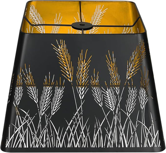 Medium Square Lamp Shades, ALUCSET Metal Lampshade with Pattern of Wheatear for Table Lamp and Floor Light, 9 x 12 x 8.8 Inch, Spider (Black/Gold)