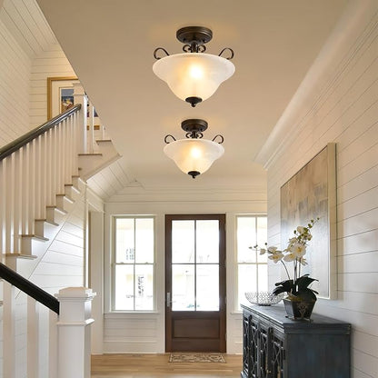 Luvkczc Upgrade Semi Flush Mount Ceiling Light,Brass Ceiling Light Fixture, Mid Century Ceiling Light, Glass Close to Ceiling Light for Bedroom Kitchen Porch Hallway, Bulbs Not Included