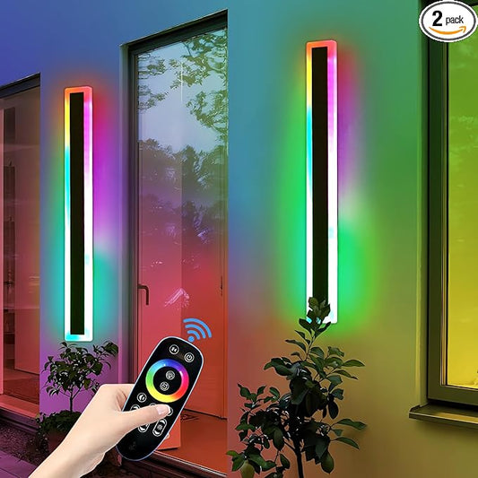 Mikeru 2pack 47.2inch Long LED Wall Light Fixtures, RGB Modern Outdoor Wall Sconce 10%-100% Dimmable Smart Outdoor Light Fixtures Wall Mount Featuring Multiple Modes and 12 Colors for Patio Entryway