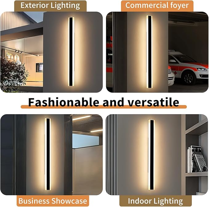 Modern Long Outdoor Wall Light, 71inch Black Exterior LED Wall Sconce, IP65 Waterproof, 3000K Warm White, Frosted Acrylic, Linear Wall Mount Lighting for Patio, Garage, Porch, Gardens