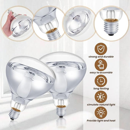 6 Pcs 110V Clear Infrared Heat Bulbs Heat Lamp Bulbs Medium E26 Base, Infrared Flood Light for Bathroom Food Puppies Chickens Brooder Pets(175W)