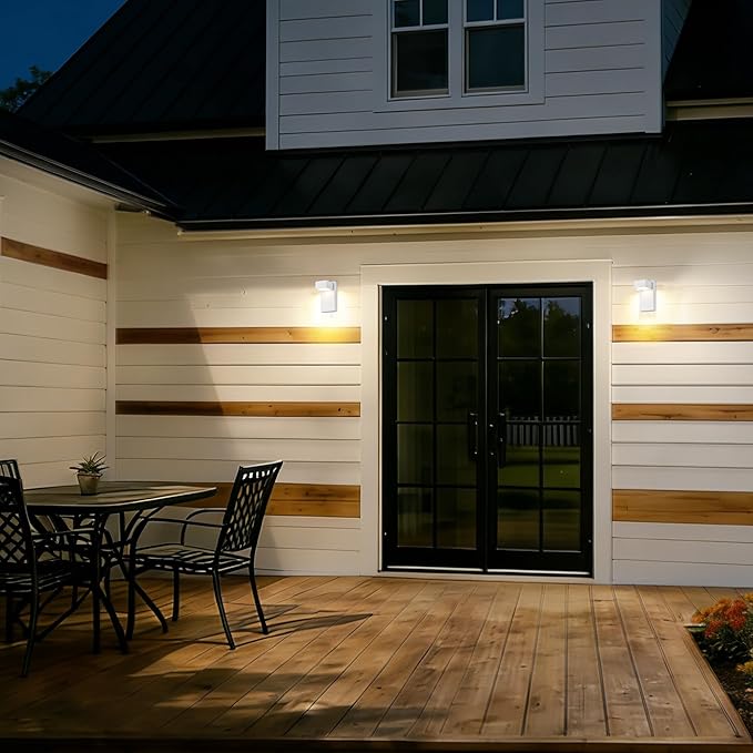 Alighting Outdoor Light Fixtures with Dusk to Dawn Sensor, White LED Porch Lights, 3000K Warm White, Rust-Resistant Modern Waterproof Wall Lantern for for Porch, Patio, Garage, Entryway