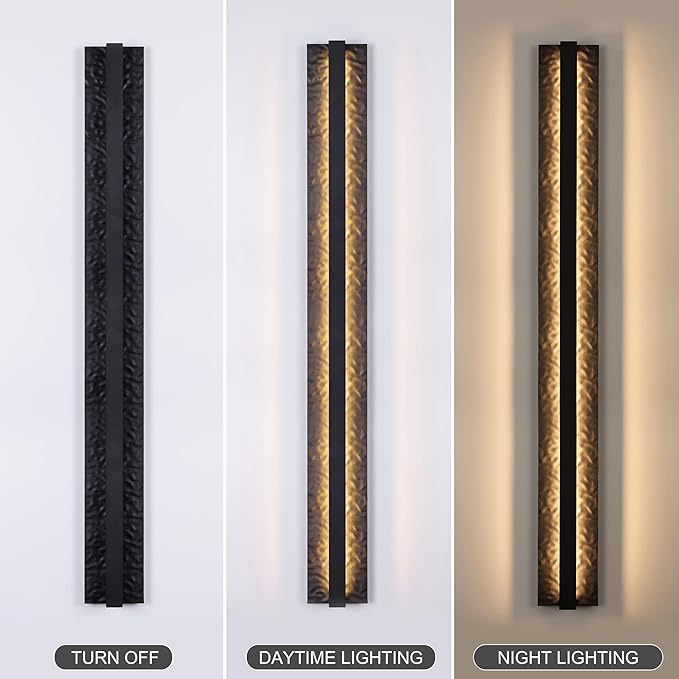 LamQee 39.4" Long Outdoor Modern LED Wall Light 3000K 2000LM, Hammered Wrought Iron and Aluminum, Linear Exterior Lighting Fixtures Wall Mount Waterproof Outside Sconce for House Porch Patio Garage