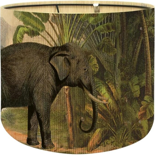 Bamboo Lampshade With Tropical colorful Funky Decorative, idea For Floor And table Lamps, Art deco livingroom bedroom office, Rustic And Retro, Size 11.8Inch (Elephant)