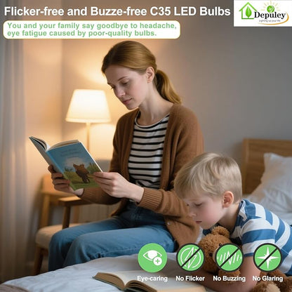 Depuley LED Light Bulbs E12: Candelabra Candle Light Bulb 4W Equivalent 40W Incandescent - LED Chandelier Light Bulbs 2700K Soft White - C35 Clear Filament Bulb E12 Base 500 LM 90+ CRI 24 Pack